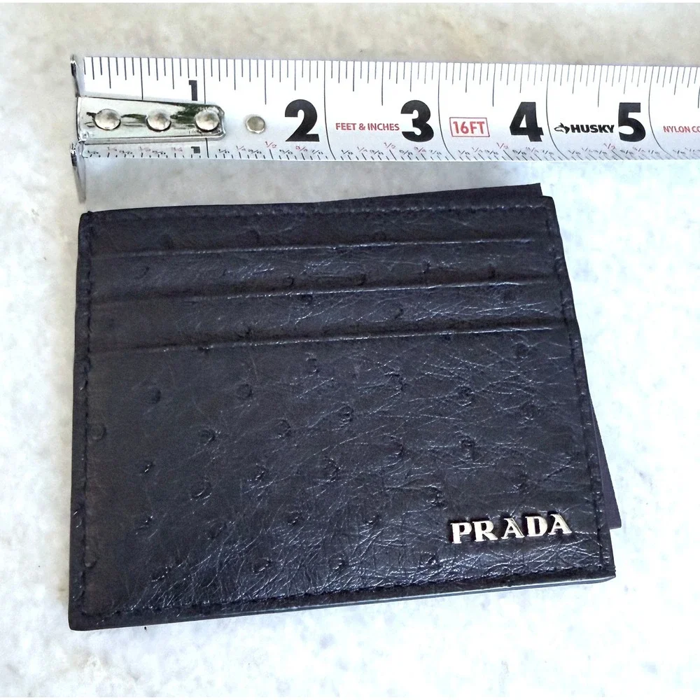 Prada Bleu Ostrich Leather Card Holder Wallet 2MC223‎ Struzzo Navy Blue Italy